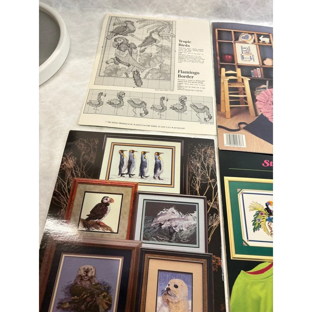 Vintage Cross Stitch Pattern Booklets Lot 4 Everglades Ocean Animals Teddy Bears